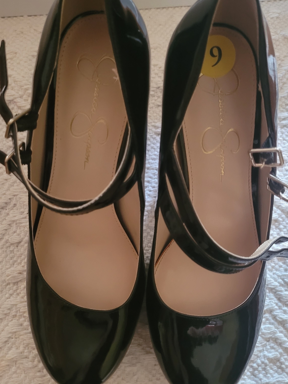 Jessica Simpson Black Patent Mary Jane Heels with Ankle Strap